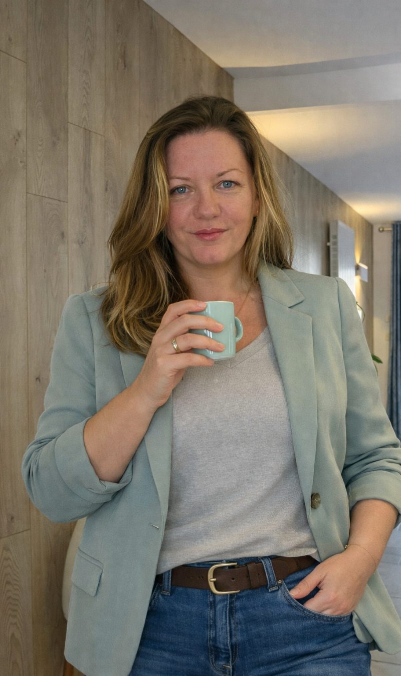 Cindy Thery, formatrice et coach des assistantes indépendantes, en blazer vert sauge